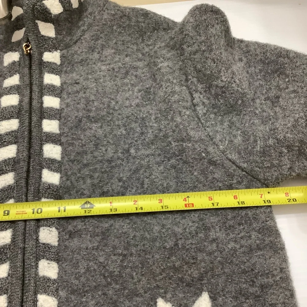 Laura Leigh Ltd. Grey Boiled Wool Zip Up Sweater Snowflakes